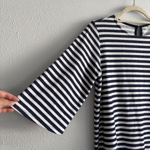 Zara Trafaluc Blue + White Striped Knit Cropped Bell Sleeve Sweater Mini Dress - Picture 3 of 5